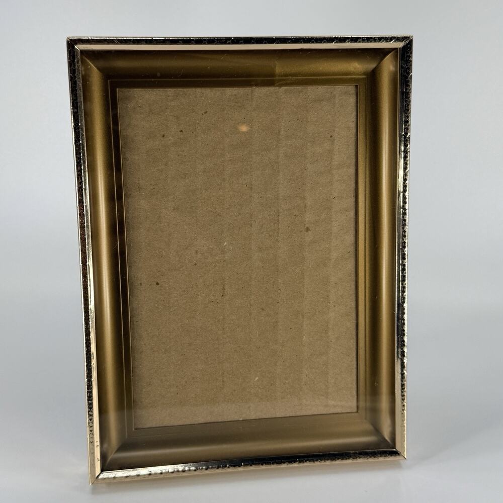 Vintage Gold Tone Shadowbox Picture Photo Frame 5x7 Metal Mat MCM Hollywood